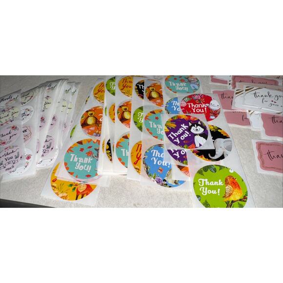 Thank You Sticker Strips 247 Stickers Floral Small Animal Medium For Your Order - Picture 5 of 5